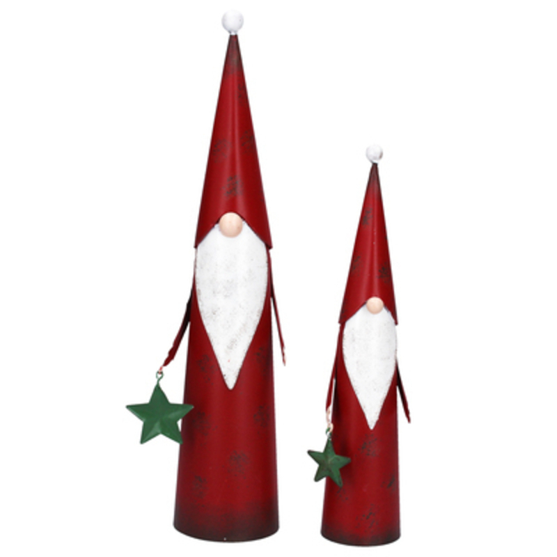 2 Tin cone Father Christmas ornaments by Gisela Graham. These two fesive santa clause decorations will delight for years to come. It will compliment any Christmas decorations and will bring Christmas cheer to children at Christmas time year after year. Remember Booker Flowers and Gifts for Gisela Graham Christmas Decorations.